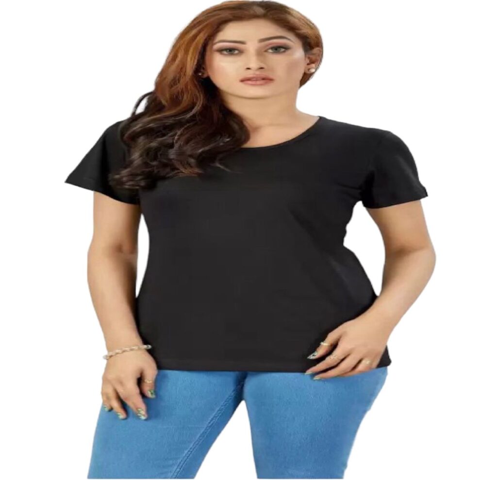 Women Solid Round Neck Pure Cotton Black T-Shirt